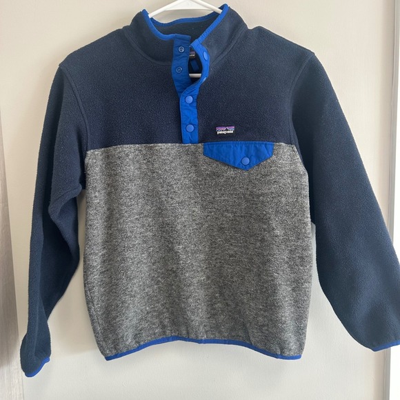Patagonia Other - Patagonia Synchilla Fleece Snap T Pullover Kids coat XL 14 Blue Gray Color Block